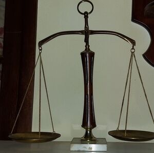 Vintage Brass and Wood Balance Scale